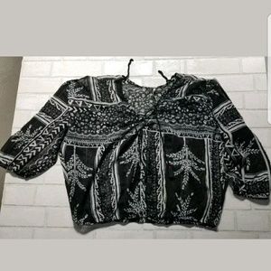 Free People Sheer Pheasant Drawstring Blouse Black